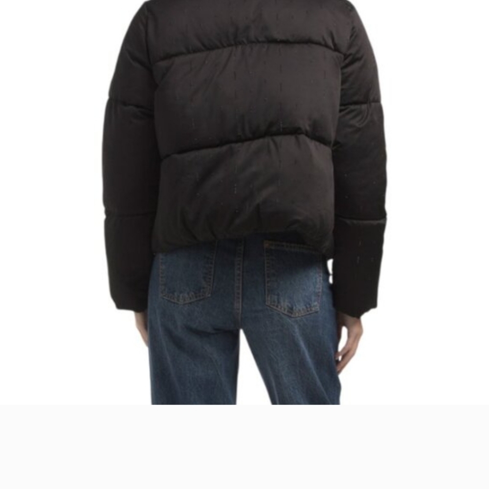 CeCe BLACK & Rhinestone Cropped Puffer Jacket MEDIUM NWT $288 - Picture 3 of 7